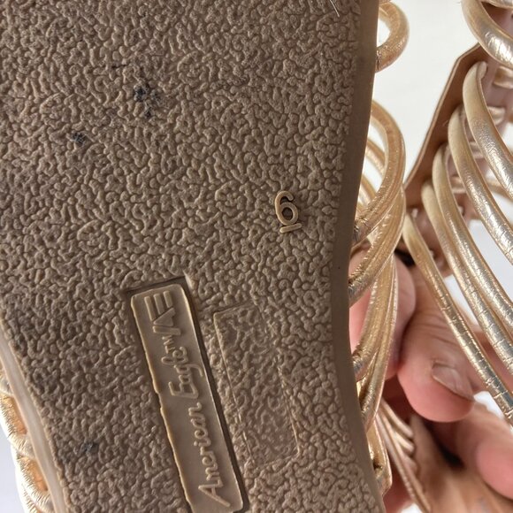 American Eagle Womens Sz 6 Strappy Gladiator Sandals Flats Gold Tan Zip Back - Picture 7 of 7
